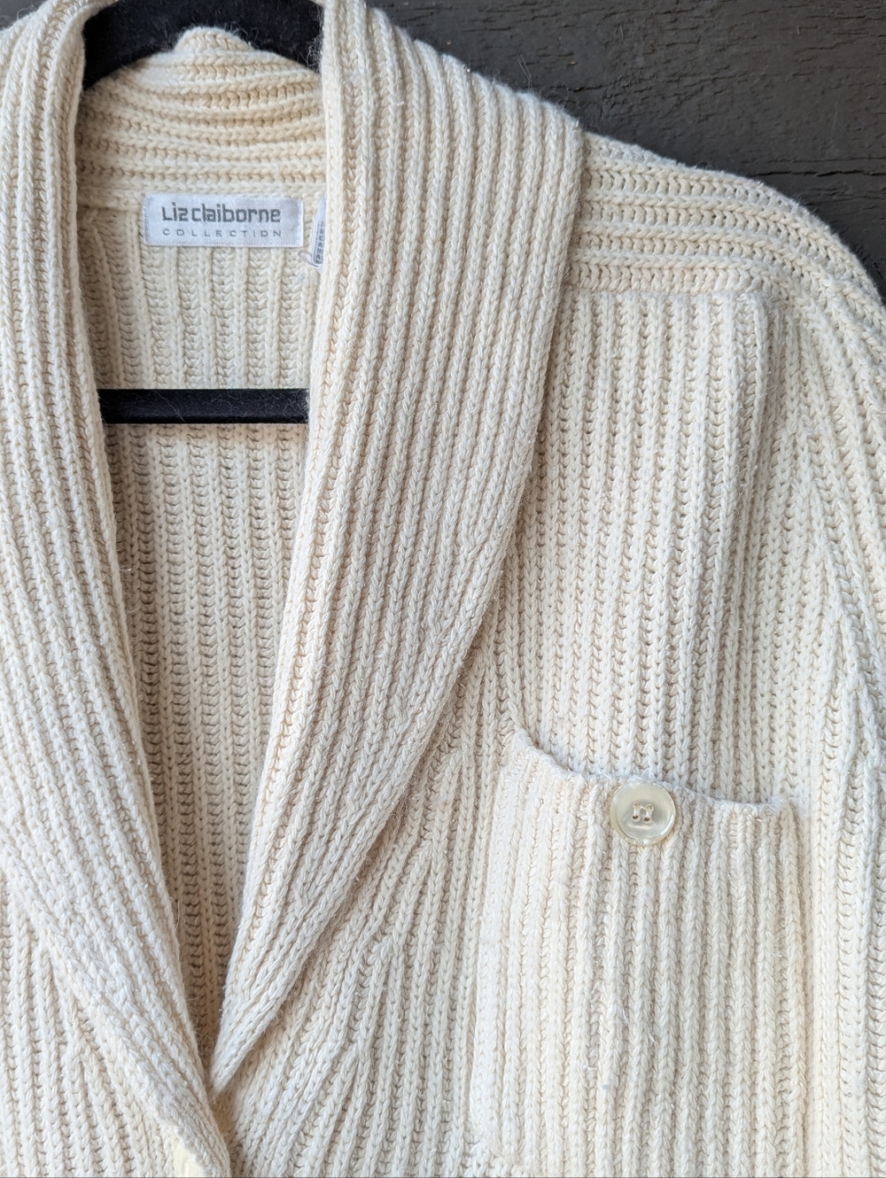 VTG 80s Liz Claiborne Collection Cream Ribbed Button-Front Cardigan Silk Angora - Picture 2 of 7